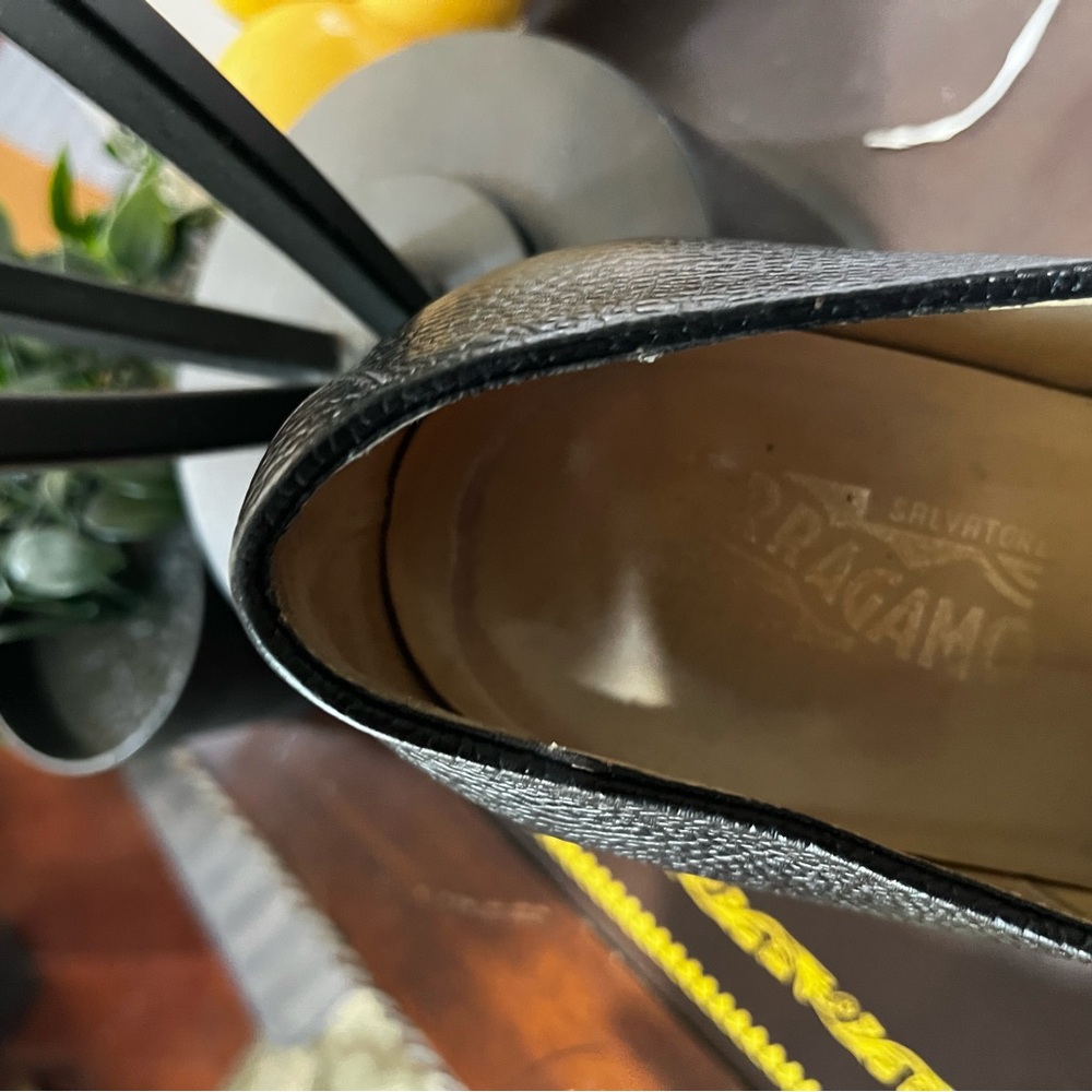 Salvatore Ferragamo Black Textured Flats